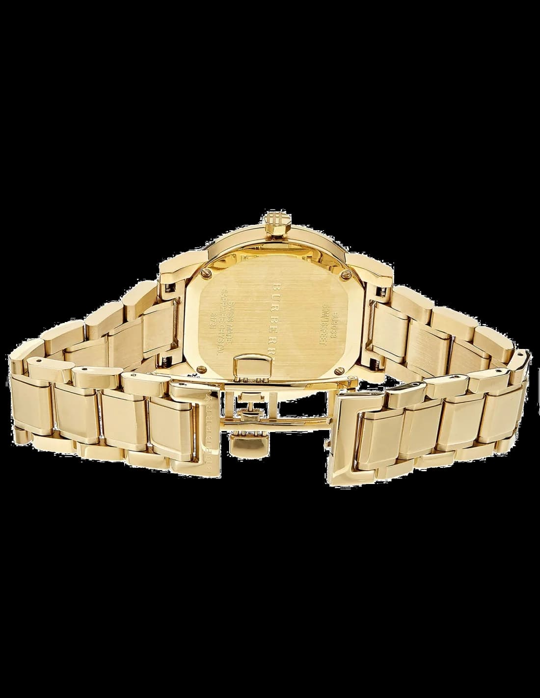 Attache bracelet Burberry BU9003 en acier inoxydable doré à maillons polis et boucle déployante signée