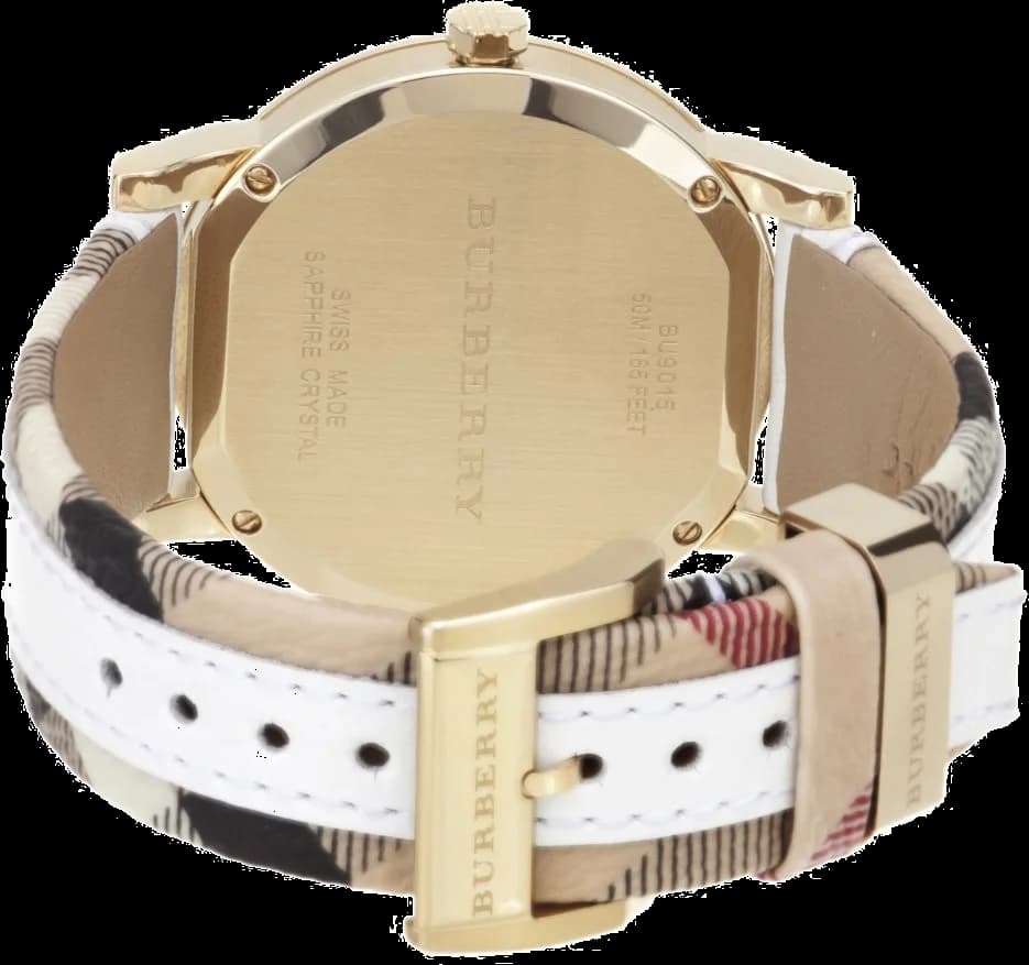 Attache bracelet Burberry BU9015 en cuir Haymarket avec motif iconique, boucle ardillon en acier inoxydable