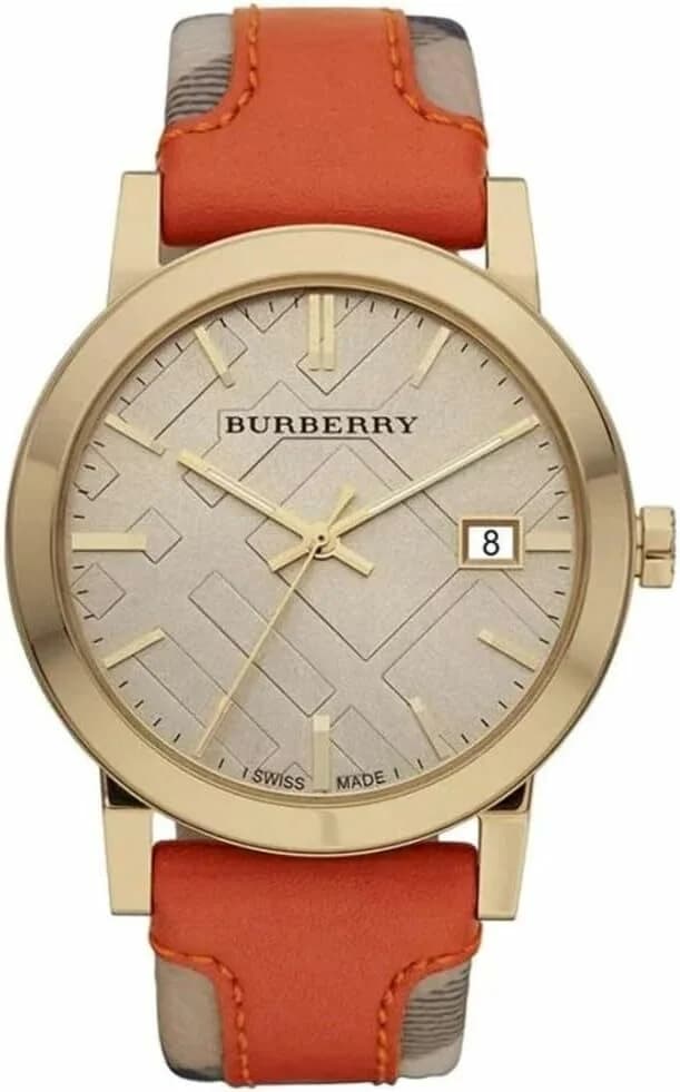 Montre Homme Burberry BU9016, Cadran Beige Large Check, Bracelet Cuir Orange