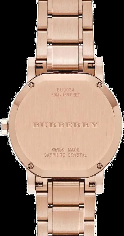 Attache bracelet Burberry BU9034 en acier inoxydable plaqué or rose avec fermoir déployant à double sécurité motif chaîne