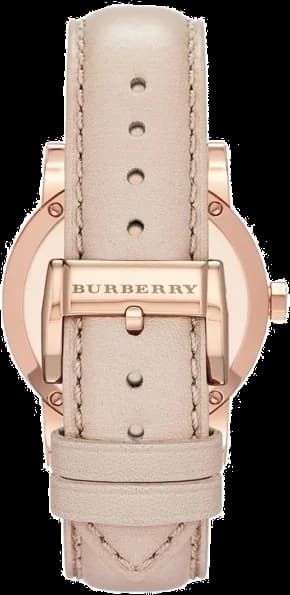 Attache bracelet Burberry BU9109 en cuir beige motif tartan iconique, boucle ardillon en acier poli, cousu main
