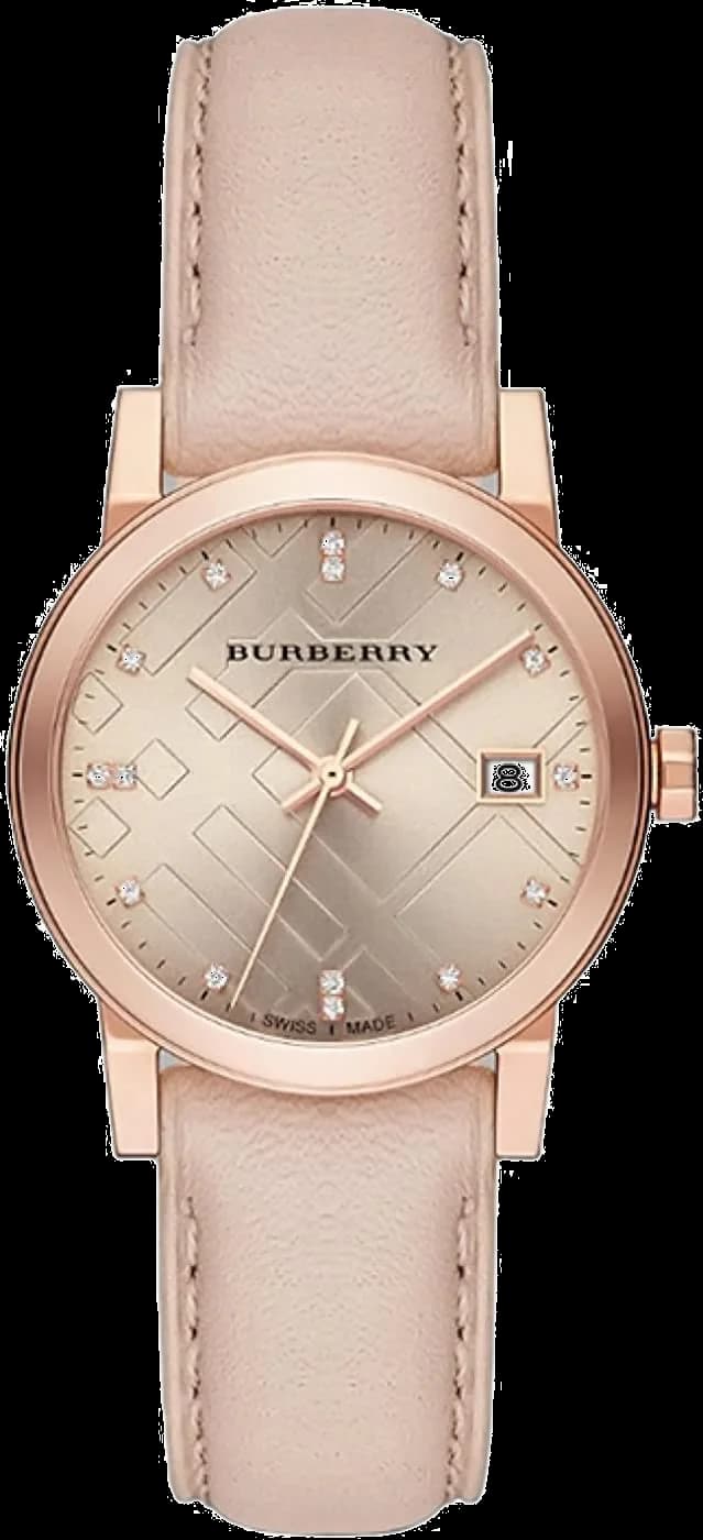 Montre Femme Burberry BU9131 The City - Cadran Argenté, Boîtier Or Rose, Bracelet Cuir Beige