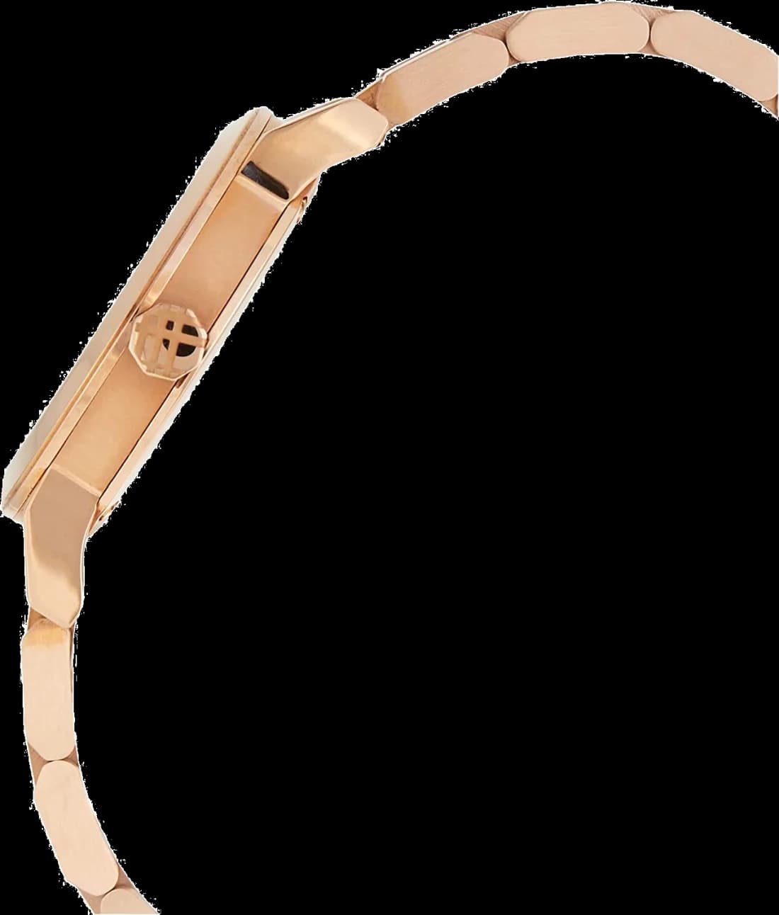 Attache bracelet Burberry BU9146 en acier rose gold à maillons jonc intégrés et fermoir déployant double sécurité