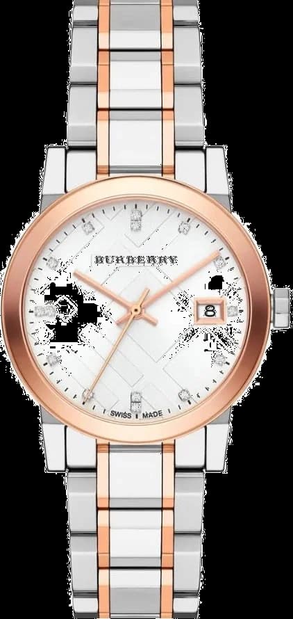 Montre Femme Burberry BU9214 Heritage Acier Bicolore Argent Or Rose avec Cristaux Swarovski