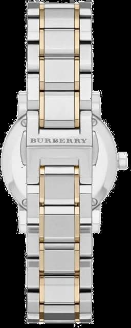 Attache bracelet Burberry BU9217 en acier et or rose 18 carats, maillons polis alternés, fermoir déployant signé