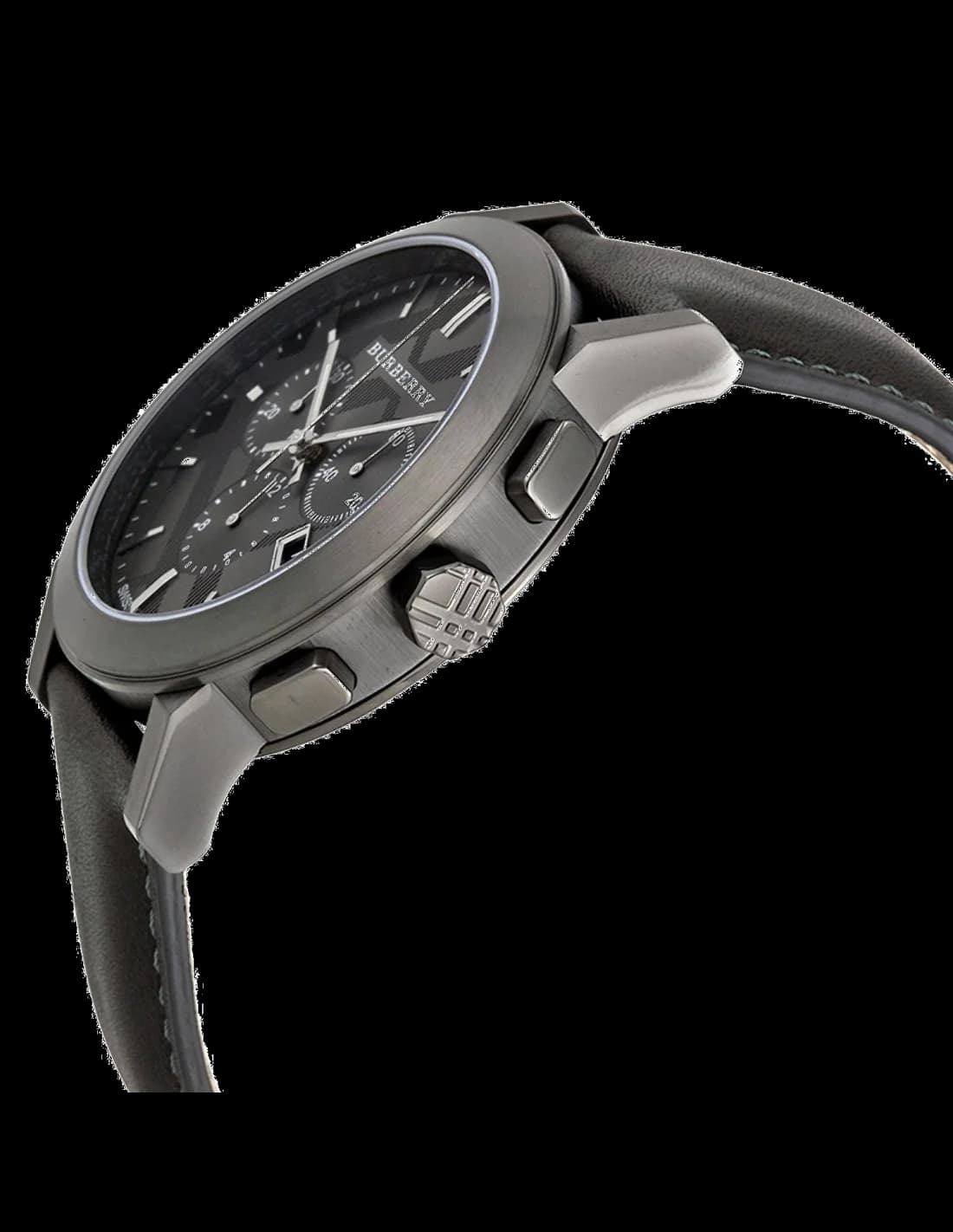 Attache bracelet Burberry BU9364 en cuir noir grainé avec coutures ton sur ton et boucle ardillon en acier inoxydable