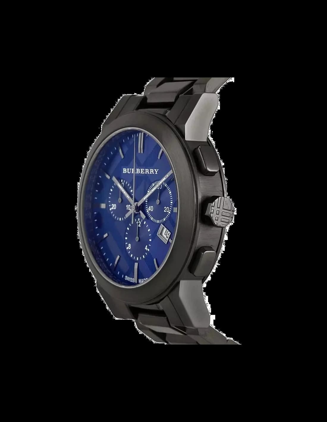 Visage cadran Burberry BU9365 dévoile index bâton polis, aiguilles luminescentes et guichet date à 3h