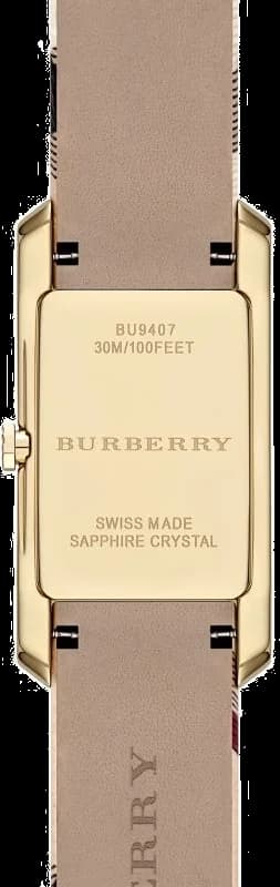 Visage cadran Burberry BU9407 aux index bâtons appliqués et aiguilles dauphine, mouvement quartz précis