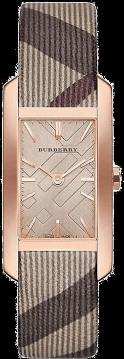 Montre Femme Burberry BU9408 Rectangulaire Cadran Or Rose Cuir Marron Swiss Made