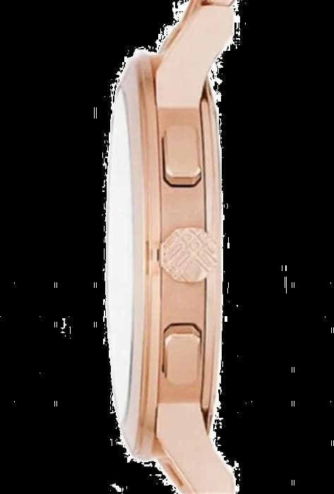 Visage cadran Burberry BU9754 dévoile finition soleillée marron, index bâtons polis, aiguilles dauphine rose gold, compteur chrono 30 min