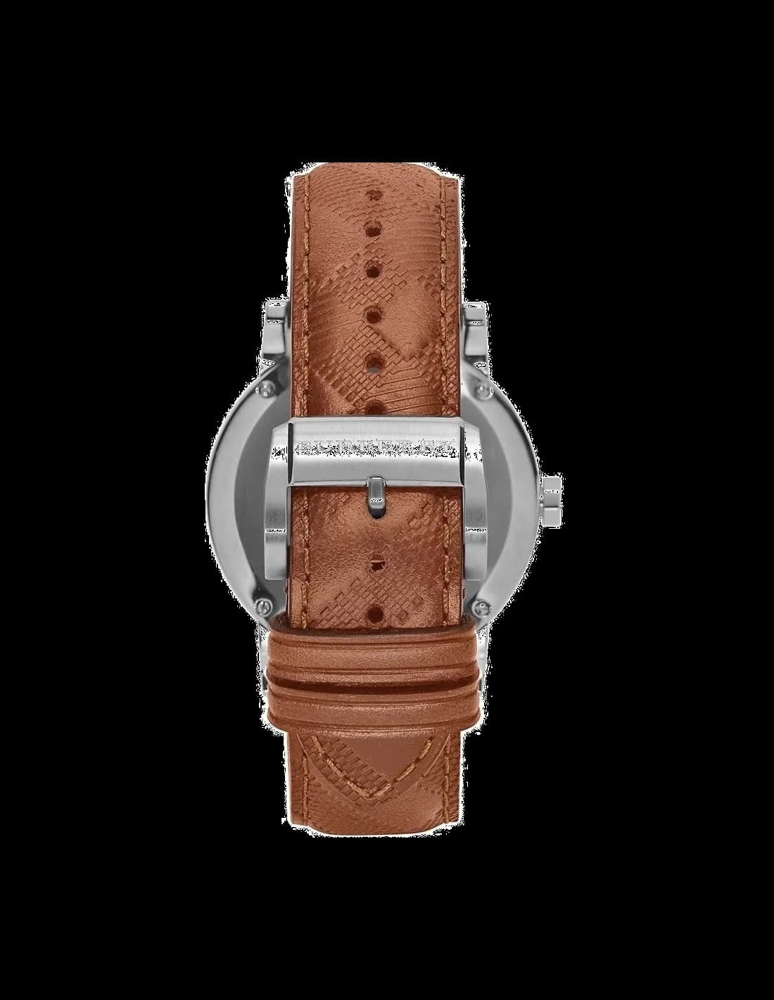 Visage cadran Burberry BU9904 marqué d'index noirs et aiguilles dauphine, guichet date à 3h, lisibilité optimale