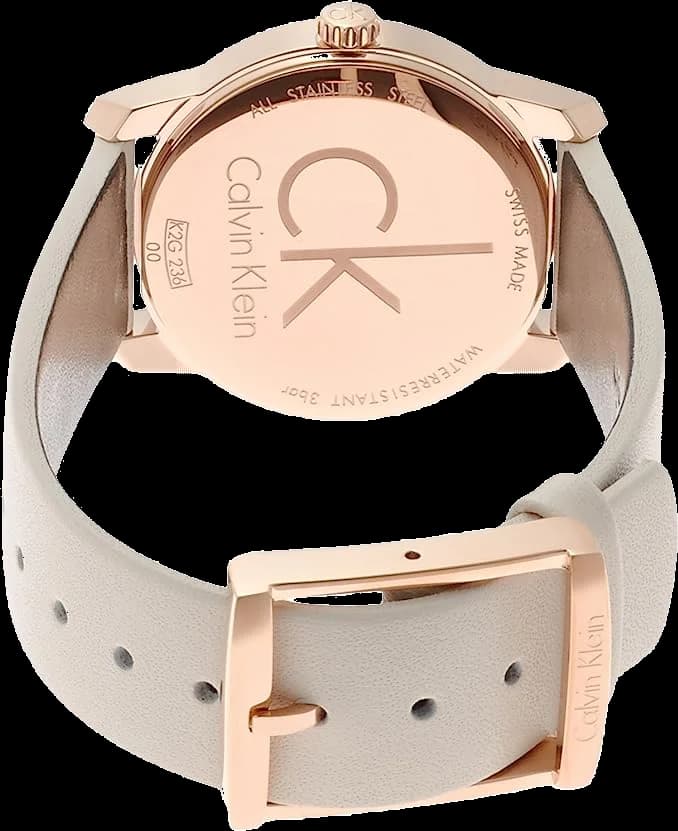 Attache bracelet Calvin Klein K2G236X6 en cuir beige cousu main avec boucle ardillon en acier inoxydable