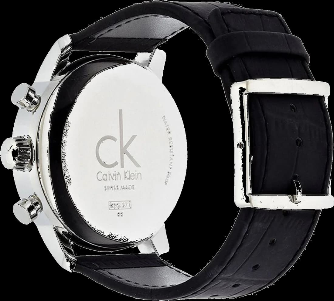 Attache bracelet Calvin Klein K2G271CX en cuir noir cousu main avec boucle ardillon en acier inoxydable brossé