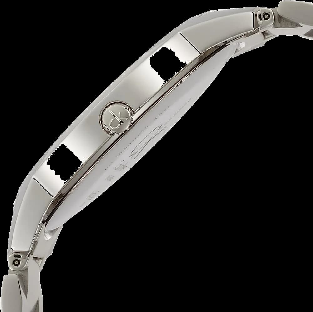 Visage cadran Calvin Klein K2G2G14Y avec index bâtons appliqués et aiguilles dauphine rhodiées pour lisibilité maximale