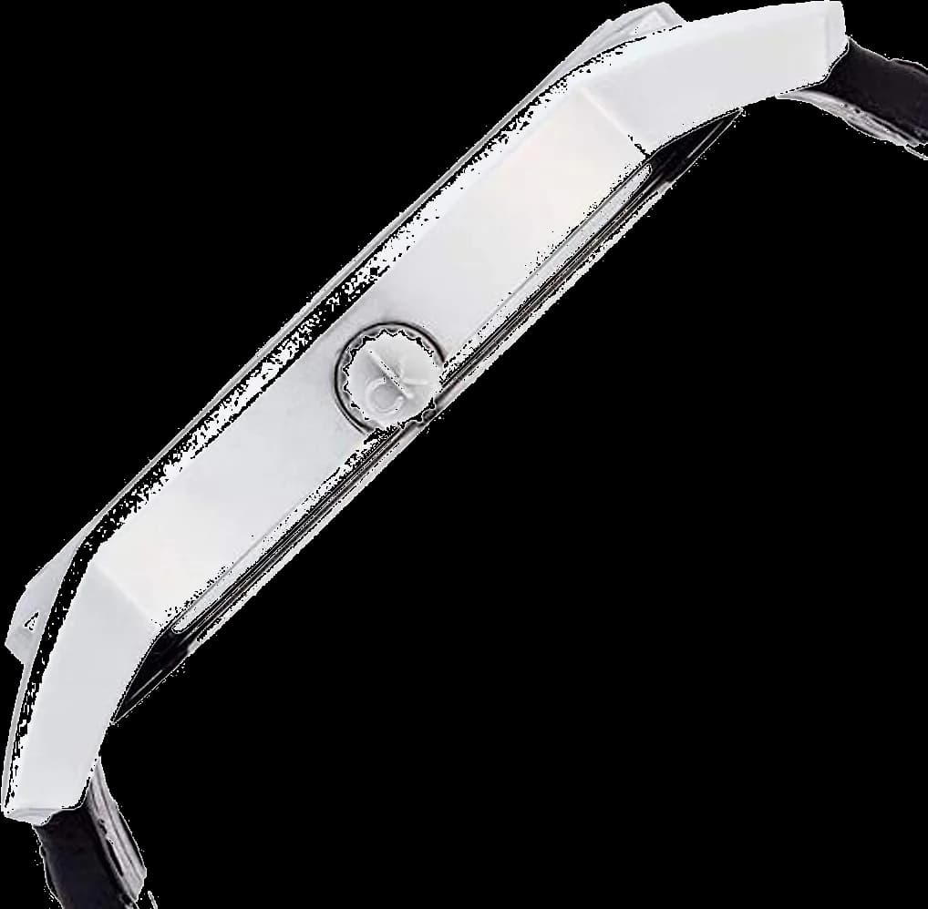 Visage cadran Calvin Klein K2G2G1C3 dévoile un cadran noir mat avec index appliqués et aiguilles dauphine polies