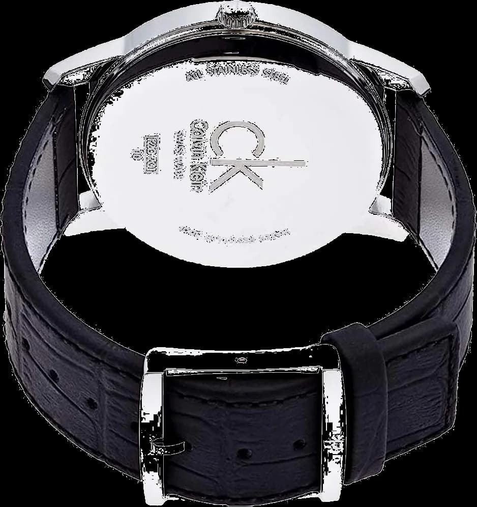 Attache bracelet Calvin Klein K2G2G1C3 en cuir noir cousu main avec boucle ardillon en acier inoxydable brossé