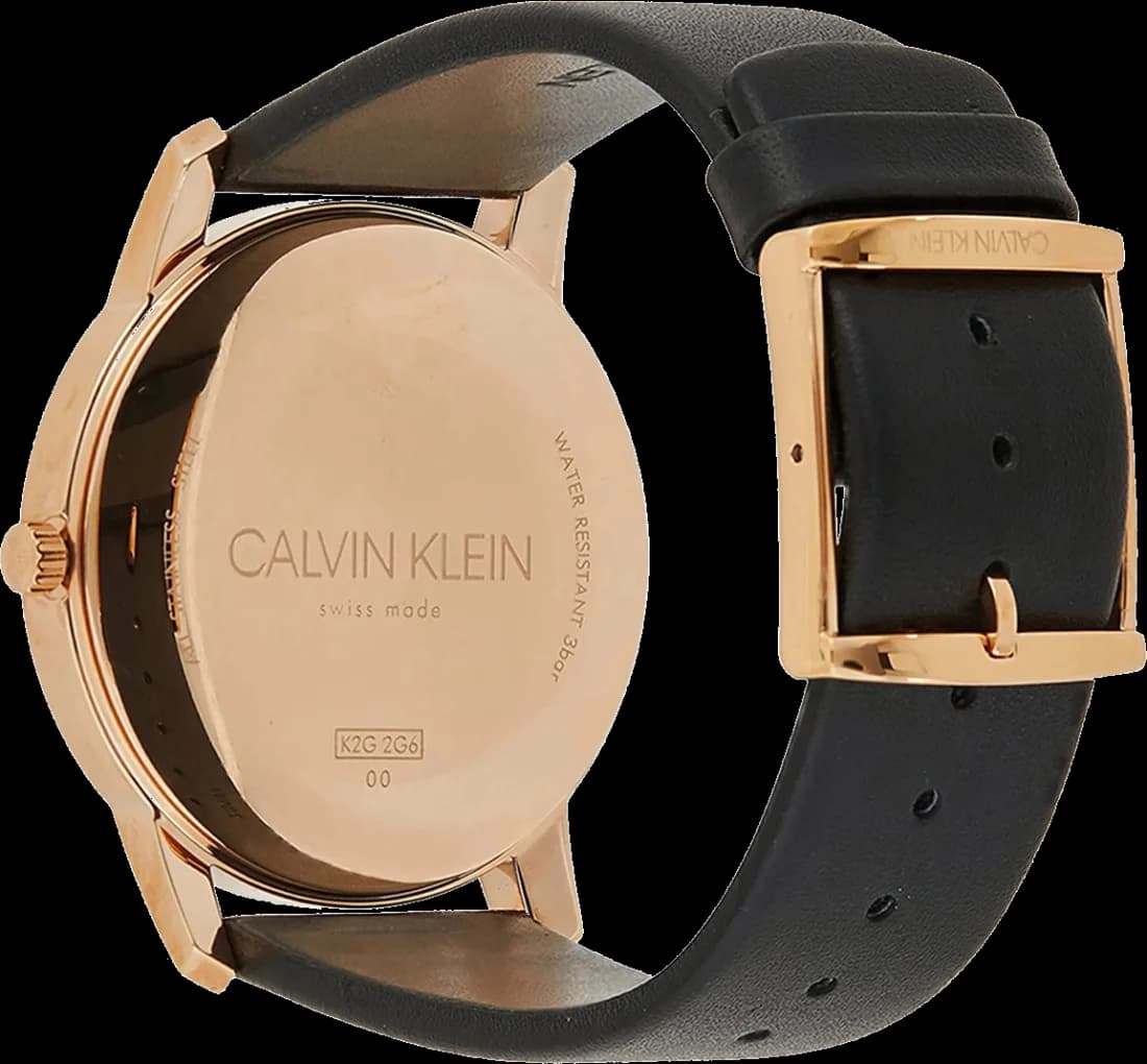 Attache bracelet Calvin Klein K2G2G6CZ en cuir noir grainé, boucle ardillon acier inoxydable, coutures ton sur ton, confort d'usage