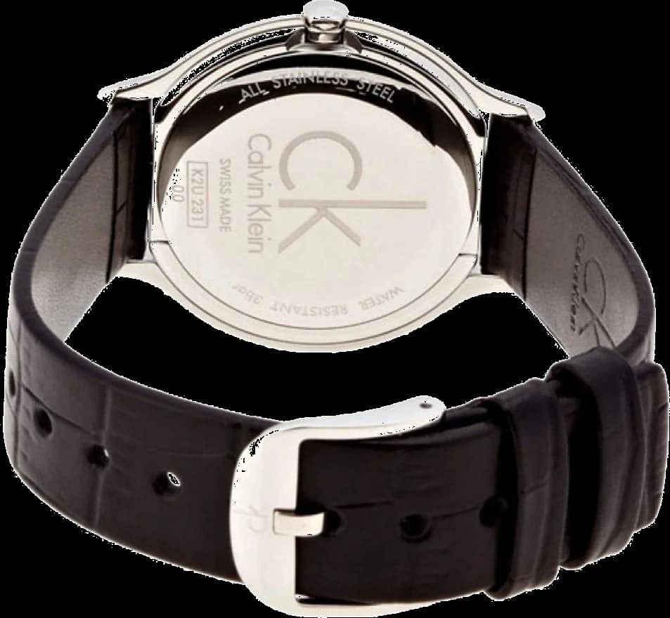 Visage cadran Calvin Klein K2U231CS affiche index bâton appliqués et aiguilles dauphine, mouvement quartz suisse