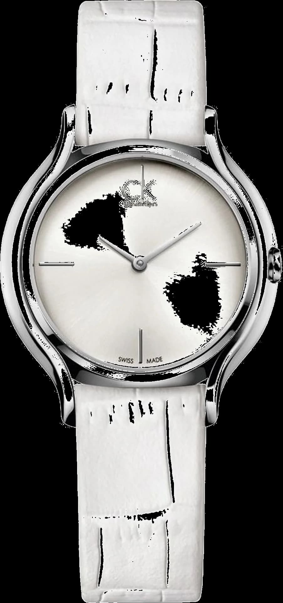 Montre Calvin Klein Skirt K2U231K6 pour Femme - Cadran Argenté, Bracelet Cuir Blanc