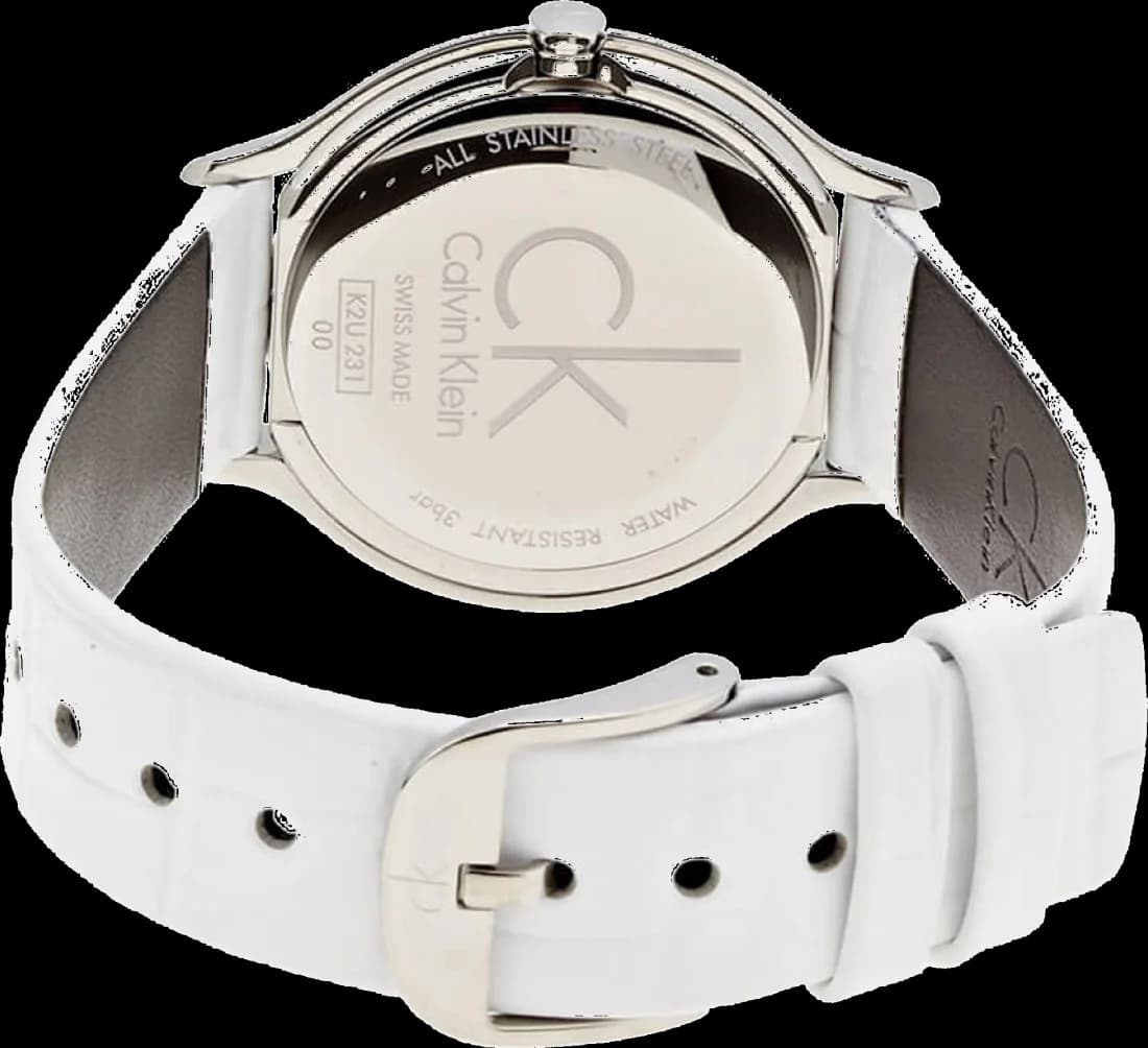 Attache bracelet Calvin Klein K2U231K6 en cuir blanc avec coutures contrastées et boucle ardillon en acier inoxydable