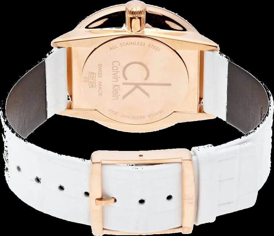 Visage cadran Calvin Klein K2U236KW avec index appliques dorés, aiguilles dauphine et guichet date à 3h
