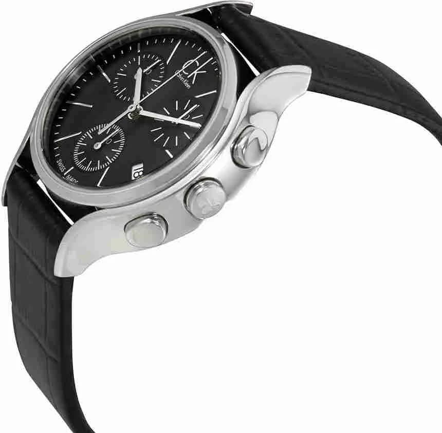 Visage cadran Calvin Klein K2U291C1 compteurs chronographe à 3h, 6h et 9h, date à 4h30, fond noir mat contrasté