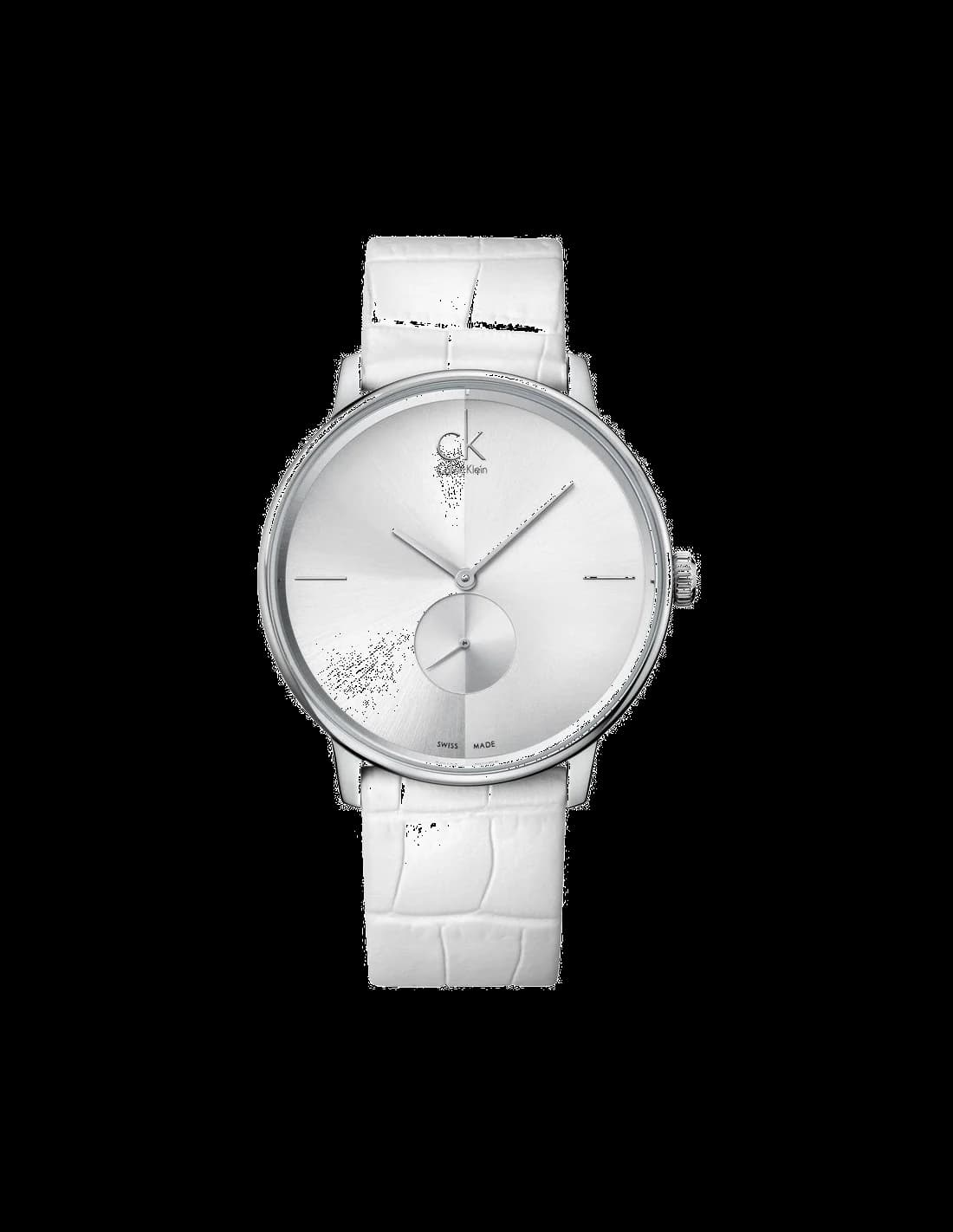 Montre Calvin Klein K2Y211K6 Unisexe Cadran Argent Bracelet Cuir Blanc