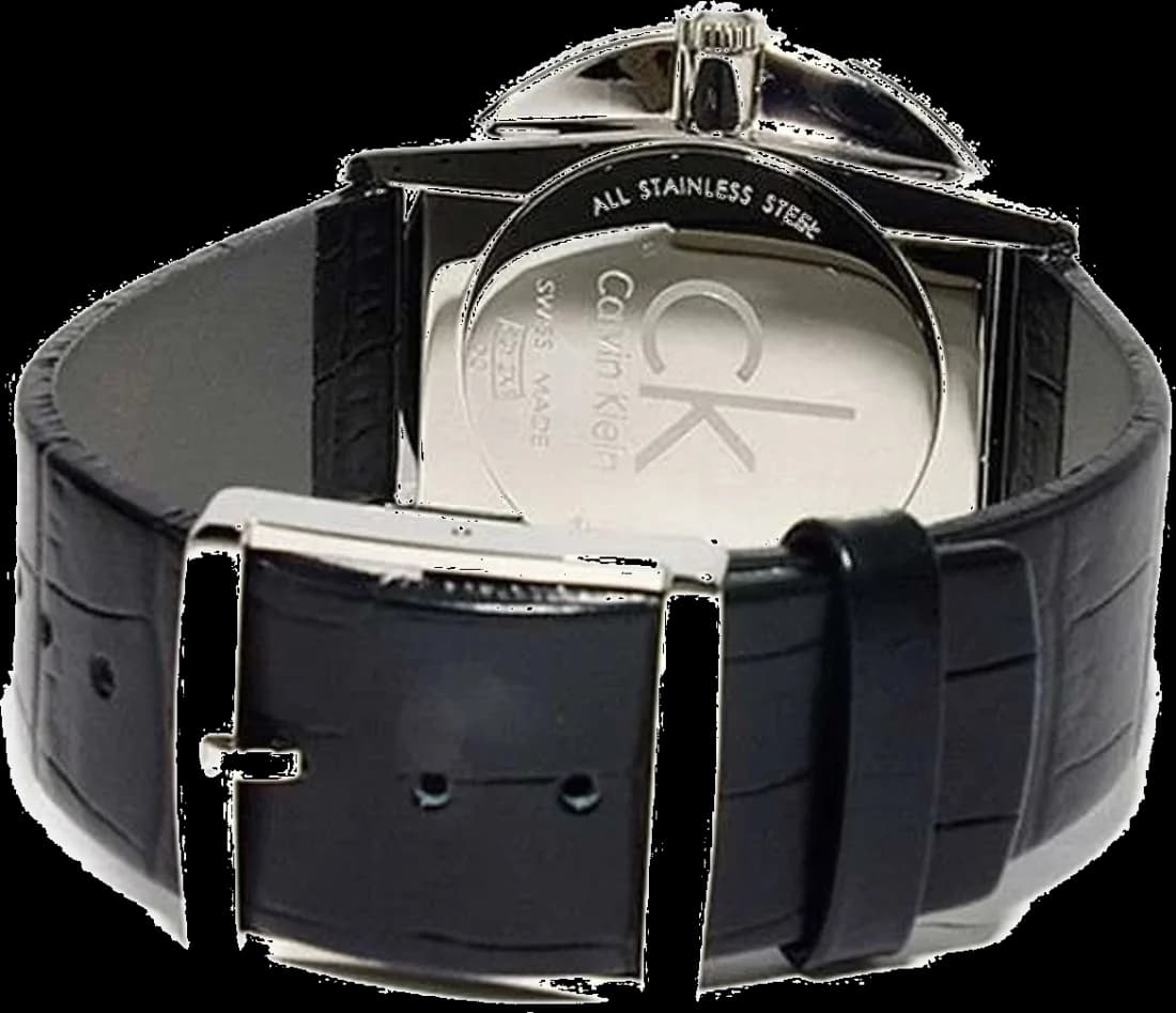 Attache bracelet Calvin Klein K2Y2X1CU en cuir noir cousu main et boucle ardillon signée pour confort durable