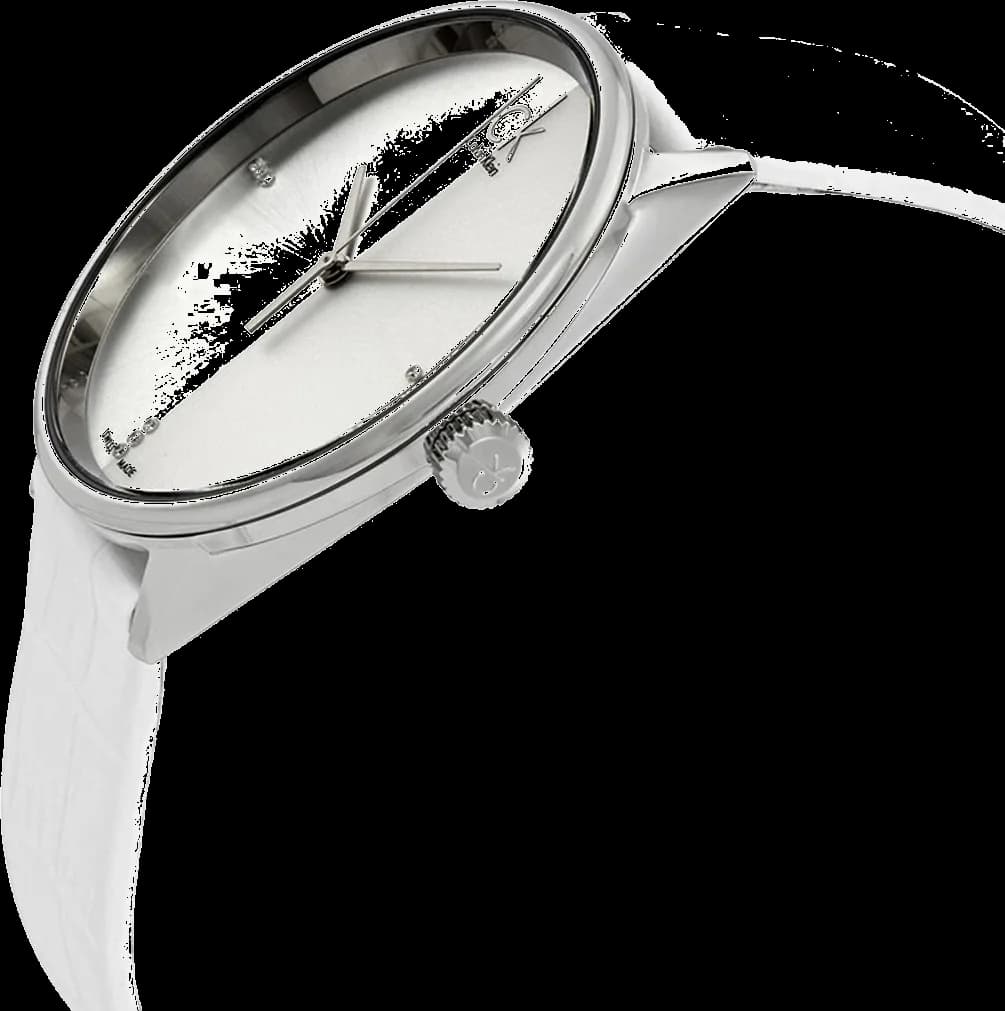 Visage cadran Calvin Klein K2Y2X1KW avec index diamants sertis, aiguilles dauphine polies et guichet date à 3h