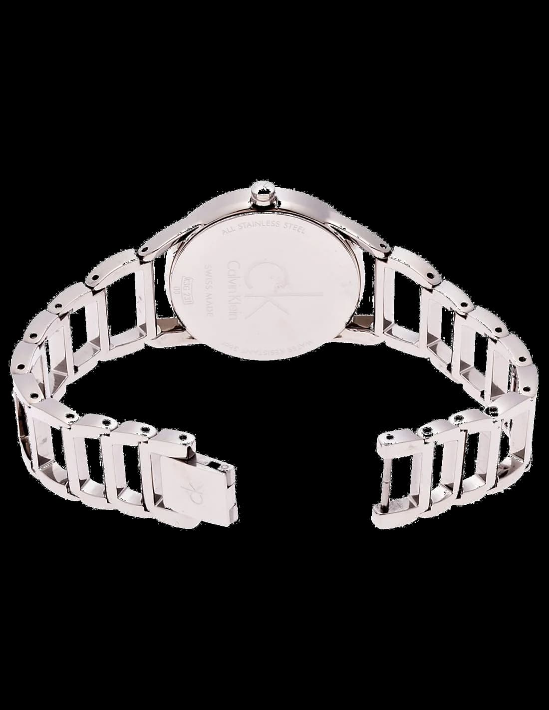 Visage cadran Calvin Klein K3G23121 avec index bâtons polis et aiguilles dauphines argentées, date à 3h pour une lisibilité précise