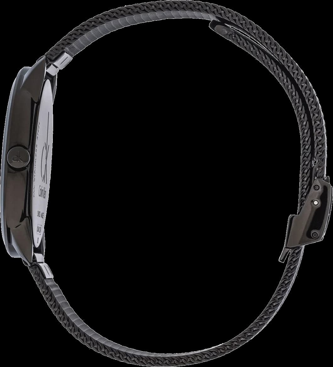 Attache bracelet Calvin Klein K3M214X1 tissée en acier inoxydable noir, maille milanaise flexible, fermoir déployant double sécurité gravé CK