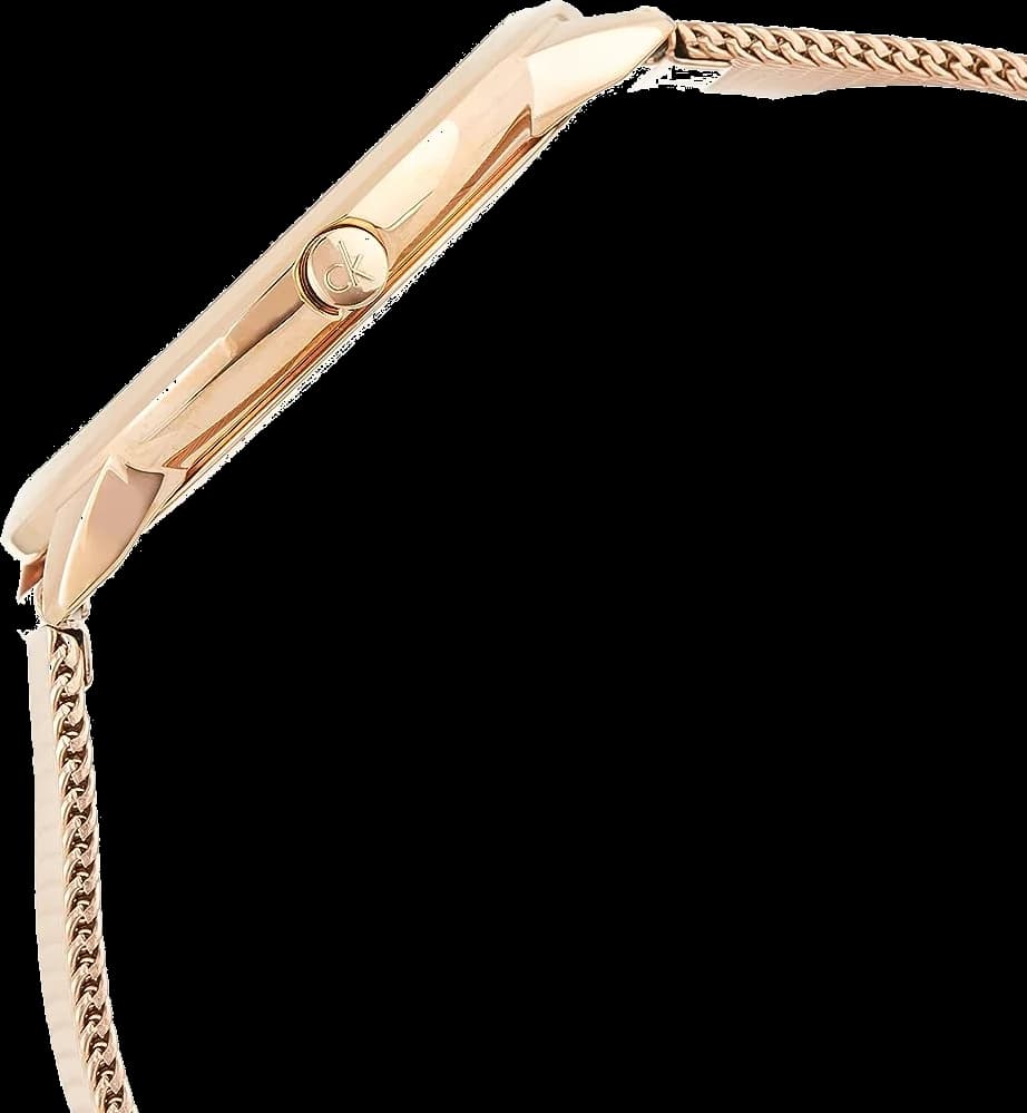 Visage cadran Calvin Klein K3M21621 avec index appliqués bâtons et aiguilles dauphine, guichet date à 3h