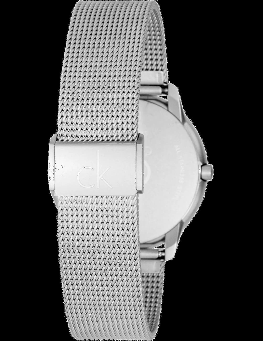 Visage cadran Calvin Klein K3M22126 avec index bâtons et aiguilles argentées, design épuré sans complications