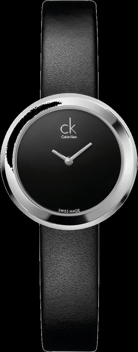 Montre Femme Calvin Klein K3N231C1 - Cadran Noir, Boîtier Argent, Bracelet Cuir