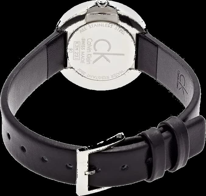 Attache bracelet Calvin Klein K3N231C1 dévoilant cuir noir grainé avec coutures ton sur ton et boucle ardillon en acier inoxydable