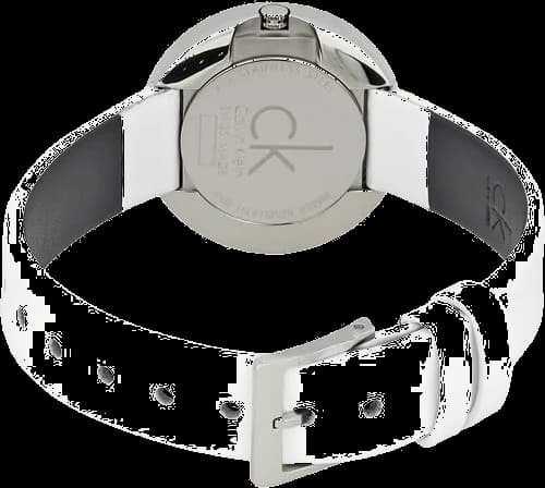 Attache bracelet Calvin Klein K3N231L6 en cuir blanc cousu main, boucle ardillon en acier inoxydable, finition lisse
