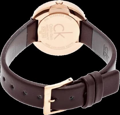 Attache bracelet Calvin Klein K3N236G6 en cuir marron grainé avec boucle ardillon en acier inoxydable signée