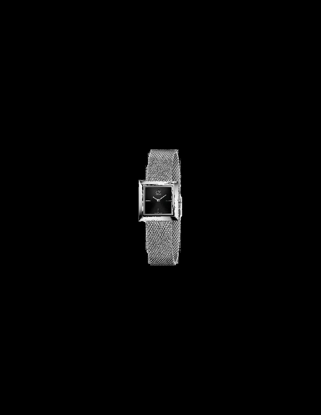 Montre Femme Calvin Klein K3R23121 Cadran Rectangulaire Noir Maille Milanaise Argent Swiss Made