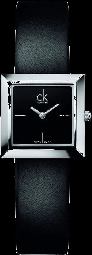 Montre Femme Calvin Klein K3R231C1 - Cadran Carré Noir, Bracelet Cuir Noir