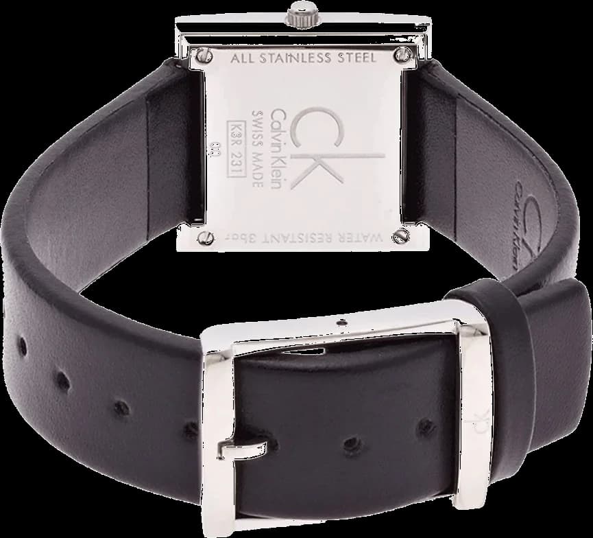 Attache bracelet Calvin Klein K3R231C1 en cuir noir grainé, boucle ardillon en acier inoxydable polie et coutures ton sur ton