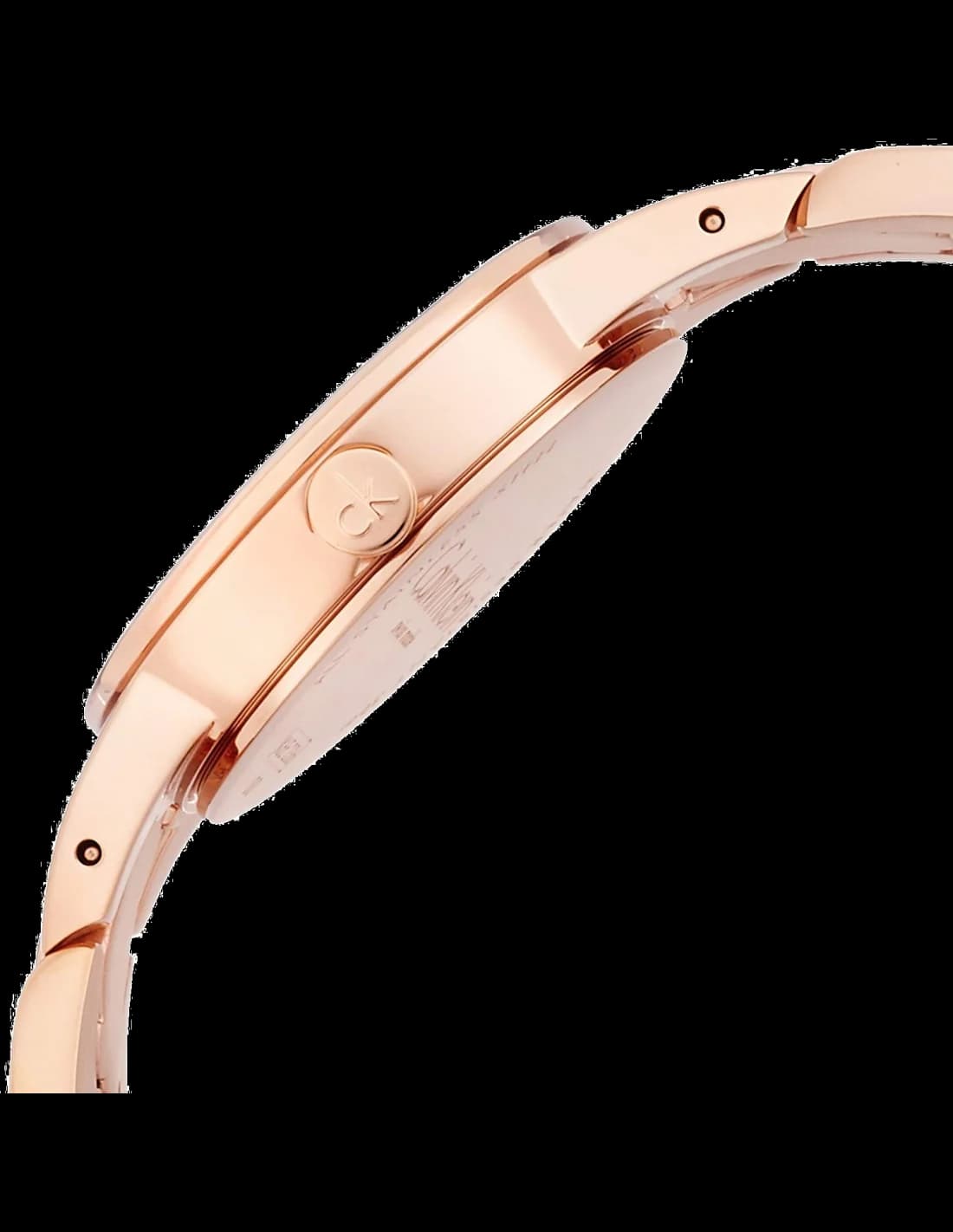 Visage cadran Calvin Klein K6E23646 dévoile index appliqués en acier or rose et aiguilles fines, mouvement quartz suisse pour une précision absolue