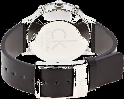 Attache bracelet Calvin Klein K7627107 de cuir noir grainé, coutures contrastées blanches et boucle ardillon acier poli