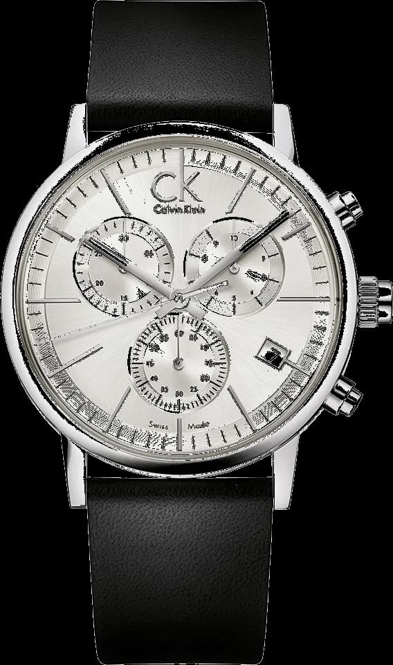 Montre Homme Calvin Klein K7627120 Chronographe Acier Argent Cadran Noir Bracelet Cuir