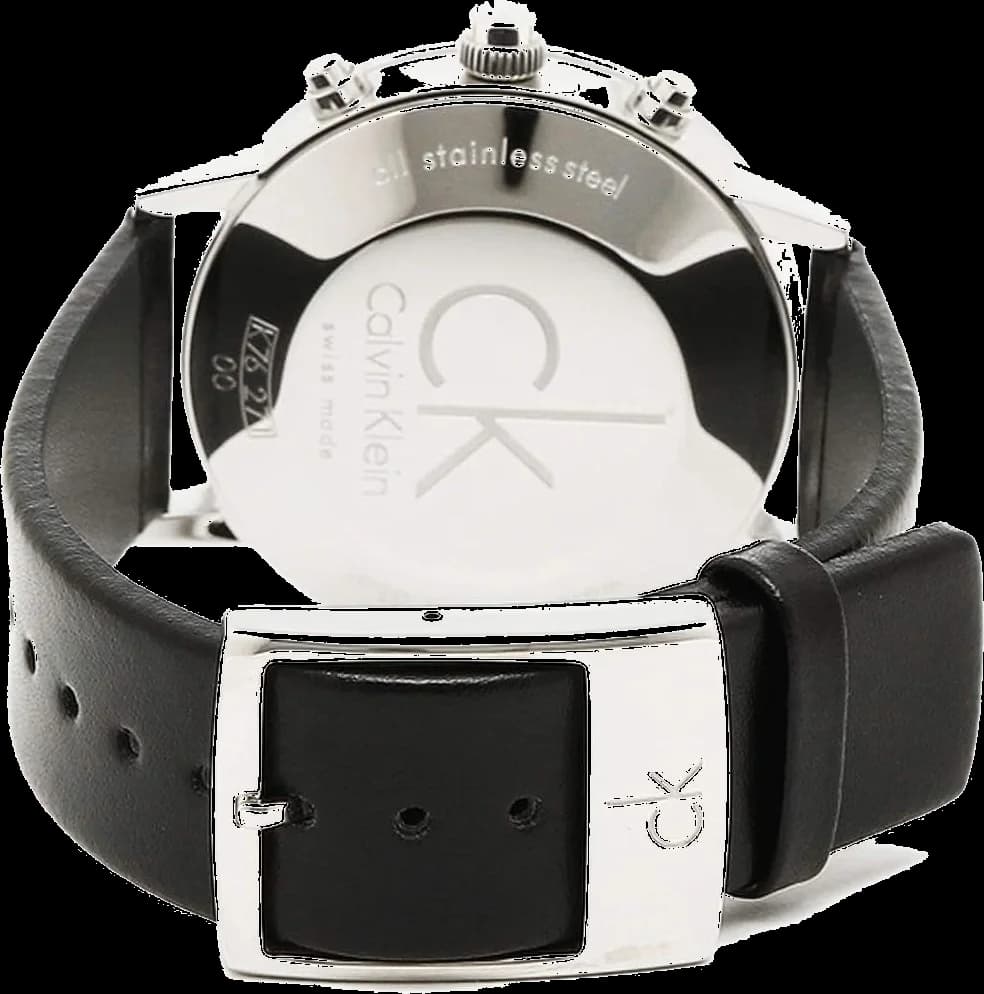 Attache bracelet Calvin Klein K7627120 en cuir noir grainé avec surpiqûres ton sur ton et fermoir déployant en acier inoxydable brossé