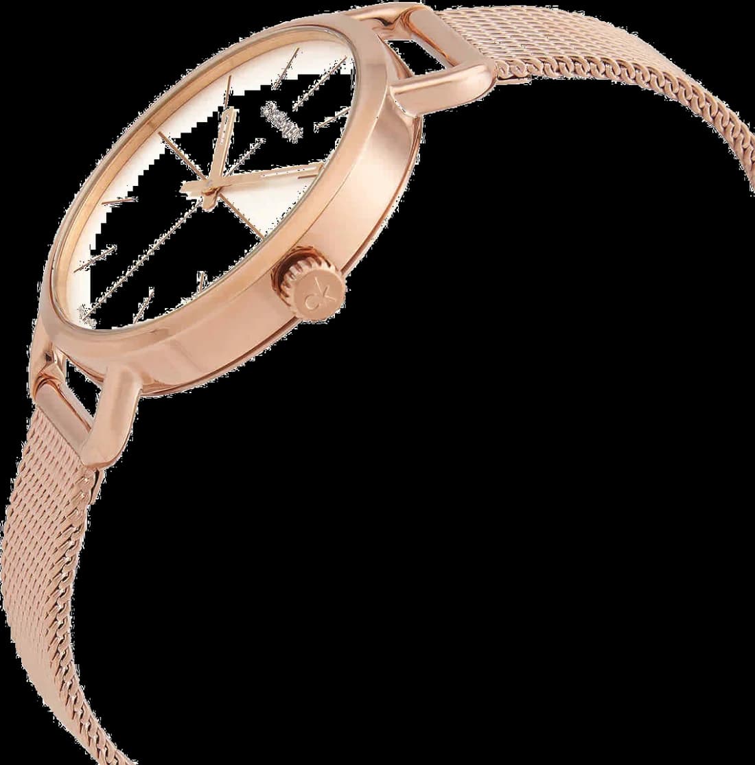Visage cadran Calvin Klein K7B23626 aux index bâtons dorés, aiguilles fines et date à 3h pour une lisibilité optimale