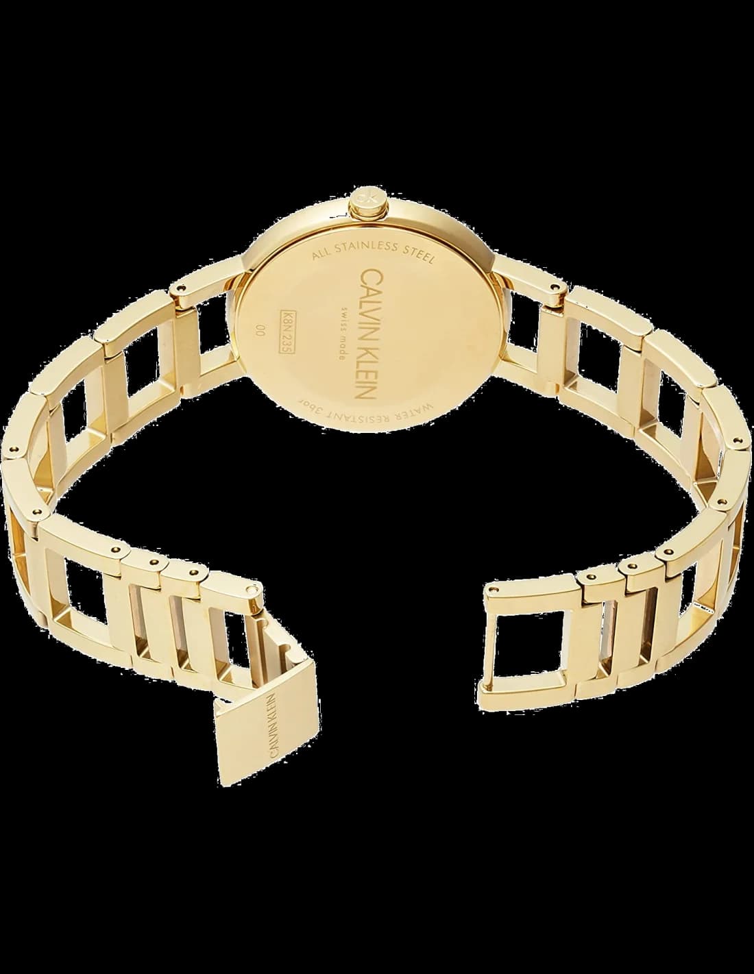 Attache bracelet Calvin Klein K8N23546 en acier inoxydable doré, maillons polis, fermoir déployant à double sécurité gravé CK, ajustable
