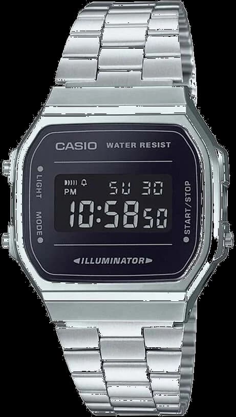 Montre Casio Vintage A168WEM-1EF - Cadran Noir Miroir, Bracelet Acier Inoxydable Argent - Unisexe