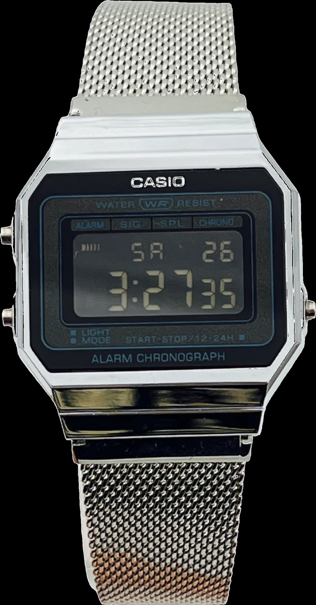 Montre Casio Vintage A700WEM-1A - Cadran Noir Digital sur Maille Milanaise Argent - Unisexe
