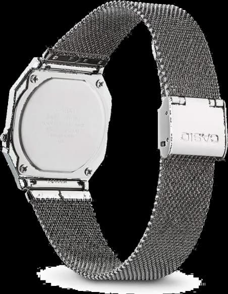 Lunette boîtier Casio A700WEM-1A en acier inoxydable brossé profil fin 6mm, glace minérale bombée résistant aux chocs
