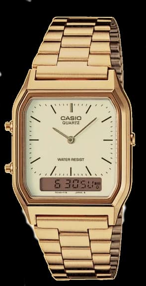 Garde-temps Casio AQ-230GA-9DMQYES en acier doré avec cadran blanc crème et double affichage analogique-digital
